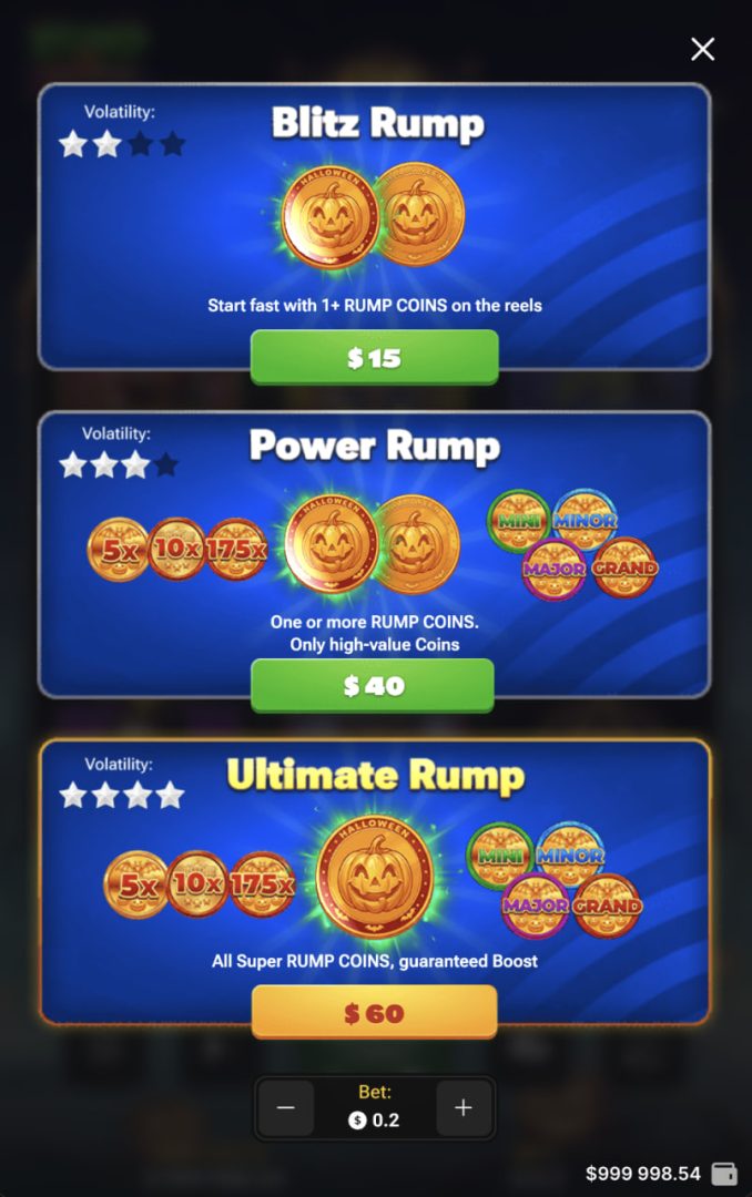 خيارات الشراء الثلاثة في Rump And Halloween على شاشة جوال