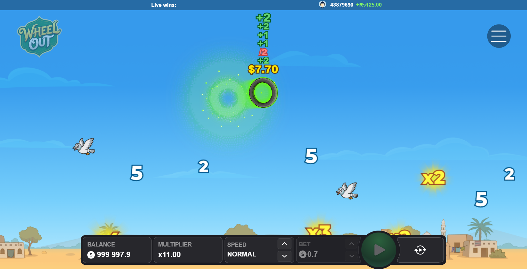 الإطار في الهواء في Wheel Out مع مضاعفات x2 و x3
