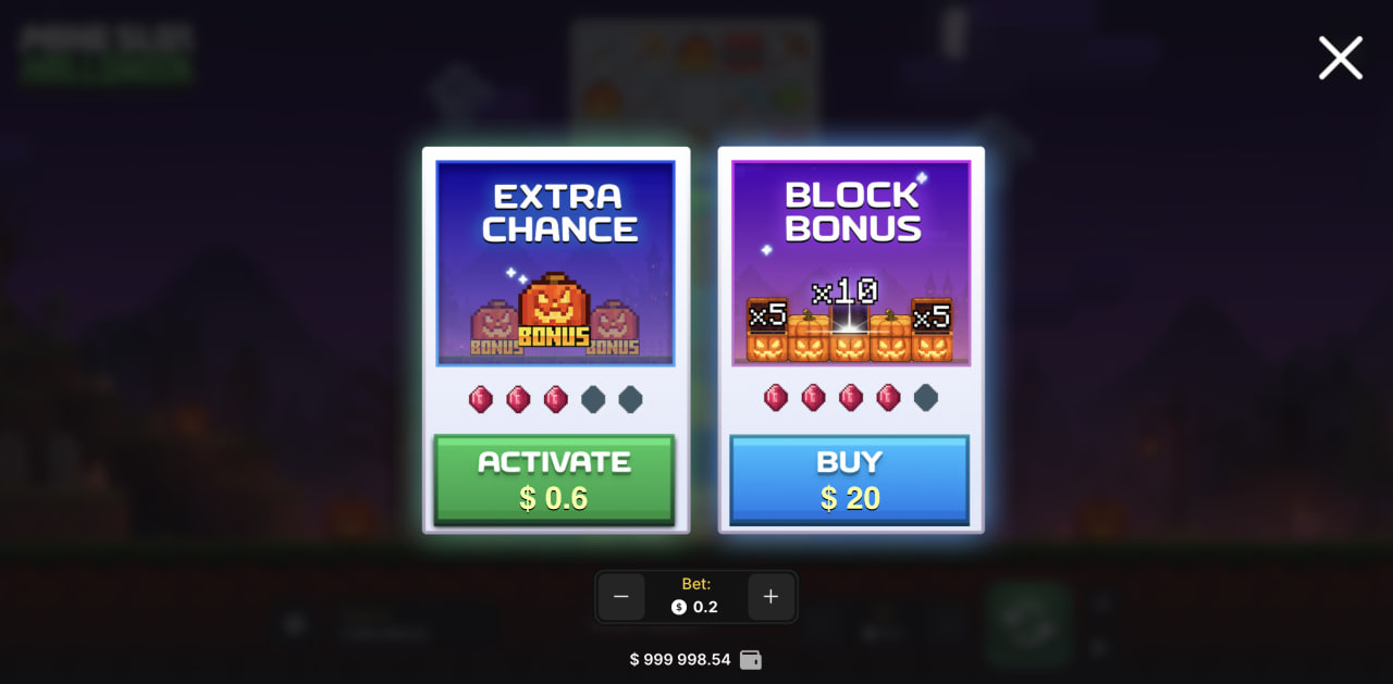 Extra Chance وBlock Bonus جنباً إلى جنب في نسخة الكمبيوتر من Mine Slot Halloween