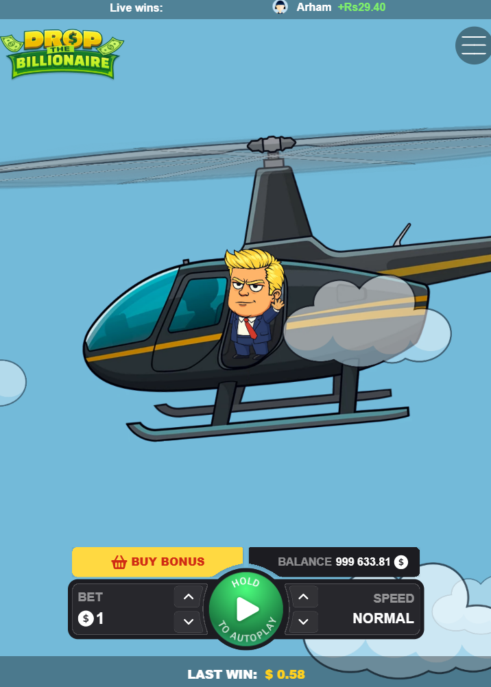 Drop The Billionaire على الجوال بتنسيق عمودي مع زر Buy Bonus